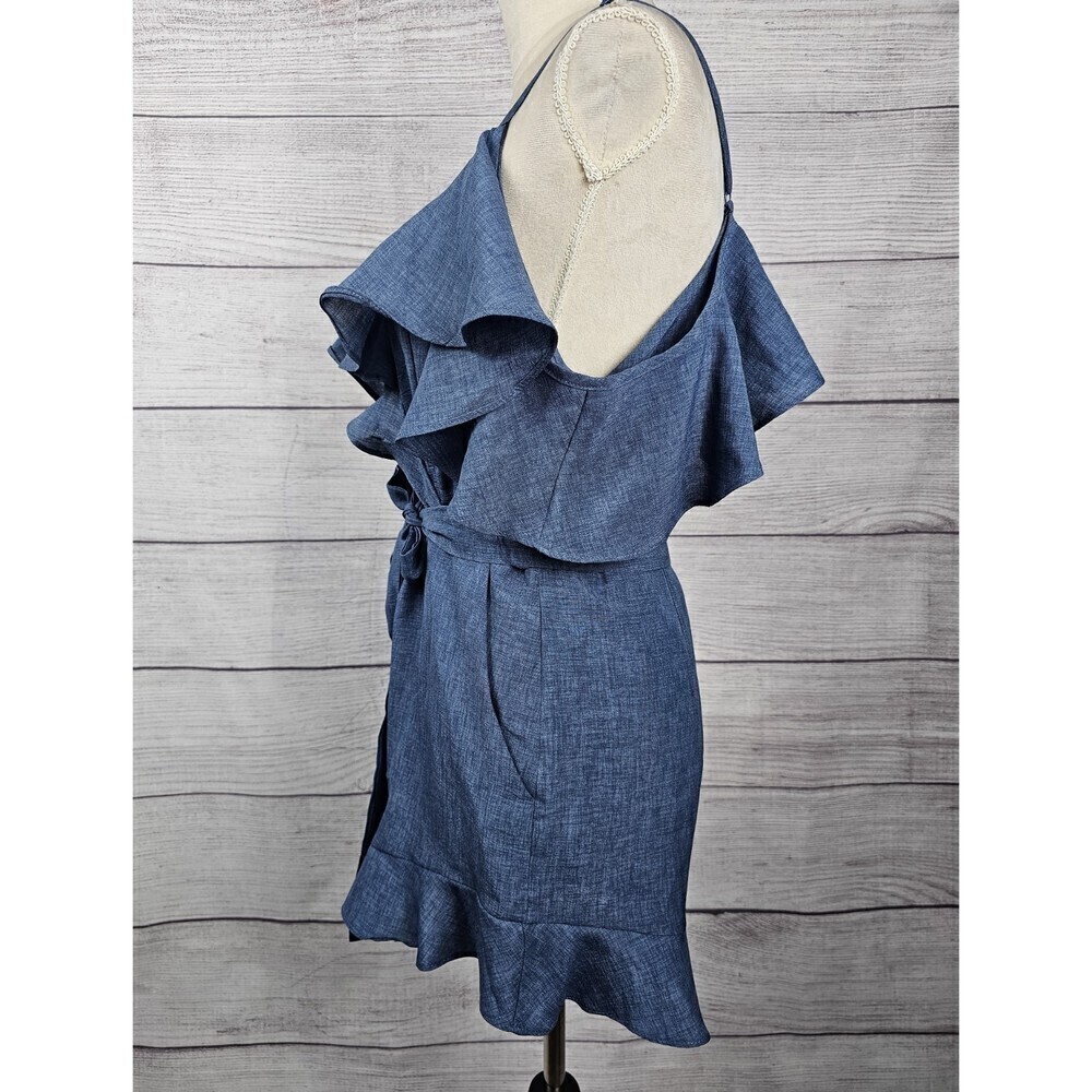 Sunset+Spring Ruffle Off the Shoulder Romper Blue Size Medium - Picture 2 of 8
